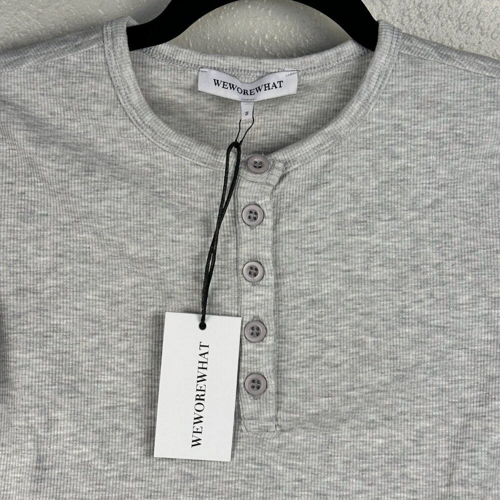WeWoreWhat Womens Henley Bodysuit Gray Sz S Ribbed Long-Sleeve Comfy Stretch NWT - Picture 3 of 12